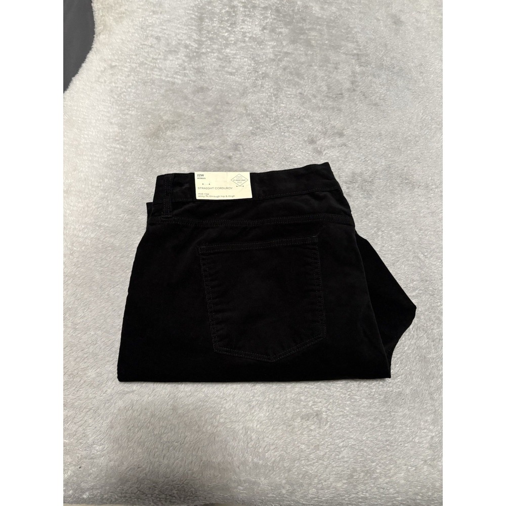 St Johns Bay Womens Corduroy Pants Straight Leg Plus Size 22W Black High Rise